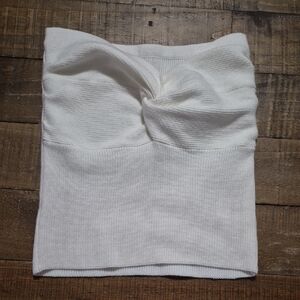 Stretchy Knit White Tube Top With Twist Detail